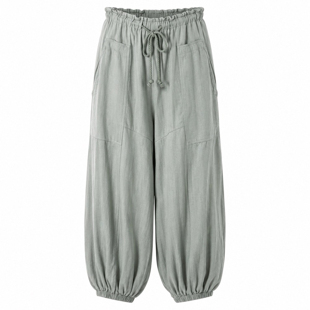 HYFVE Sage Green Harem Pants Women's L Oversized Drawstring Rayon Blend